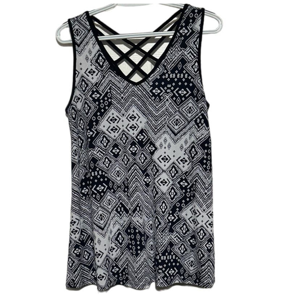 Agenda Women's Blue‎ White Braided Back Tank Top Size M
